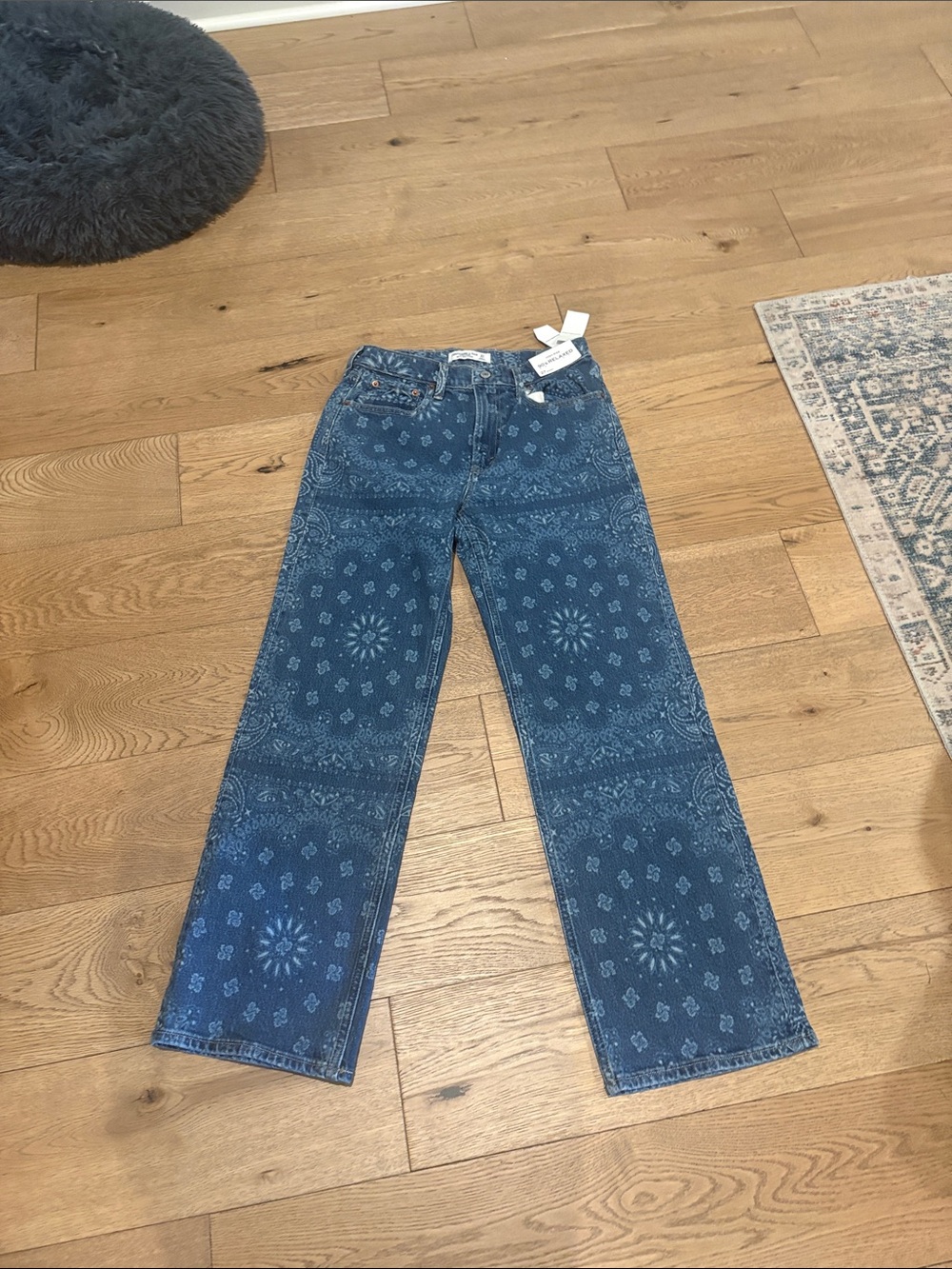 Abercrombie & Fitch Blue Bandana-Print Wide-Leg Jeans